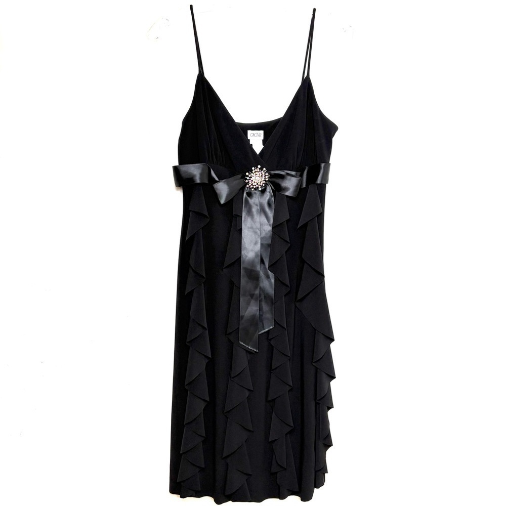 CACHE Y2K Vintage Prom Wedding Formal Dress Ruffles Rhinestone Sleeveless USA - Picture 14 of 15